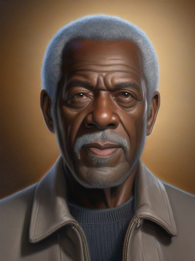 Cinematic silver-haired character portrait rendered by SDXL Canny ControlNet with a dedicated HED edge map preserving the facial layout.