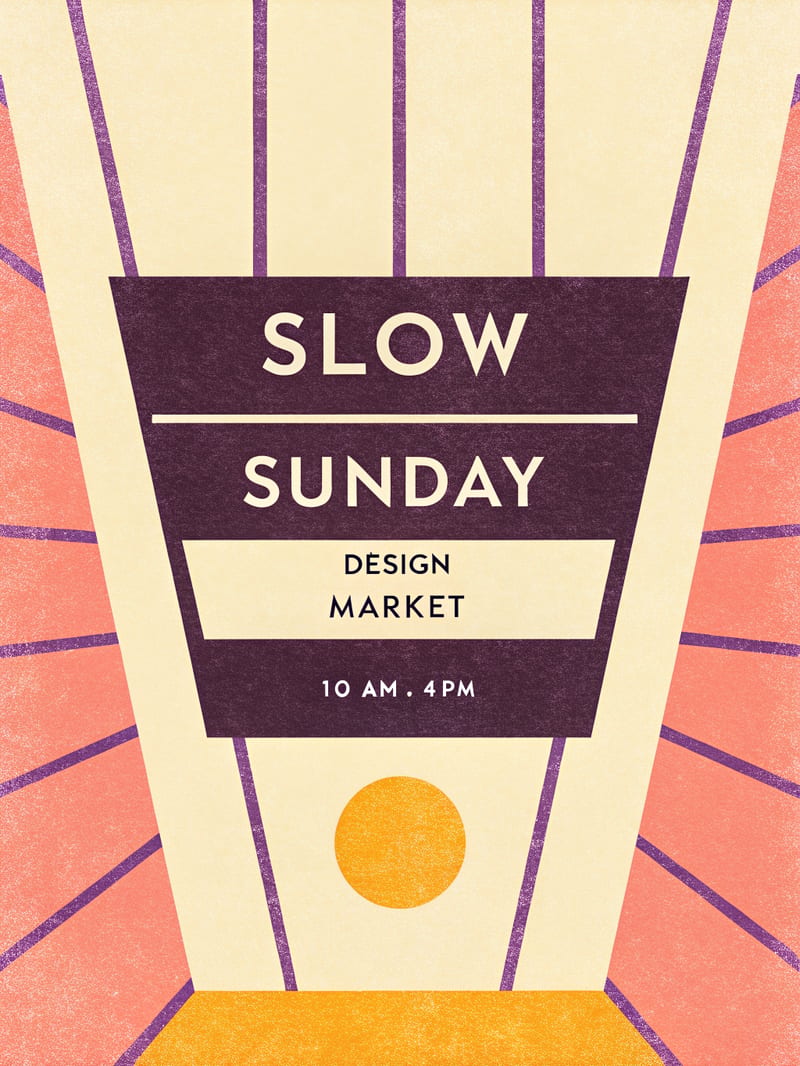 SLOW SUNDAY design market poster with a clear headline, supporting text and event hours.