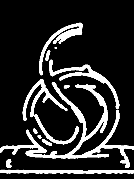 White curved sculpture and plinth contours on black, extracted by Scribble Detection using HED.
