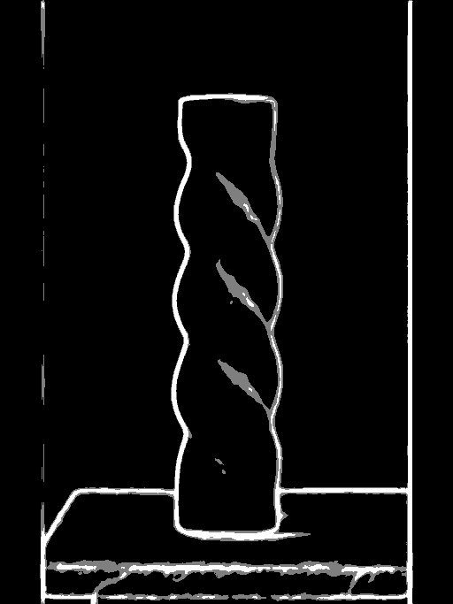 Actual HED Safe Mode edge map of a twisted ceramic vase against a textured background.