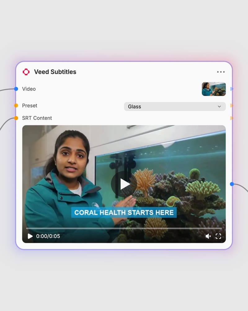 veed subtitles workflow model and output