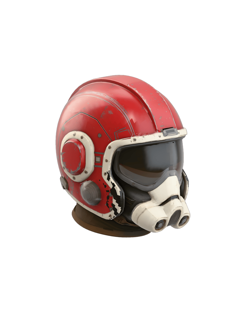 Crimson and ivory pilot helmet remeshed by Meshy