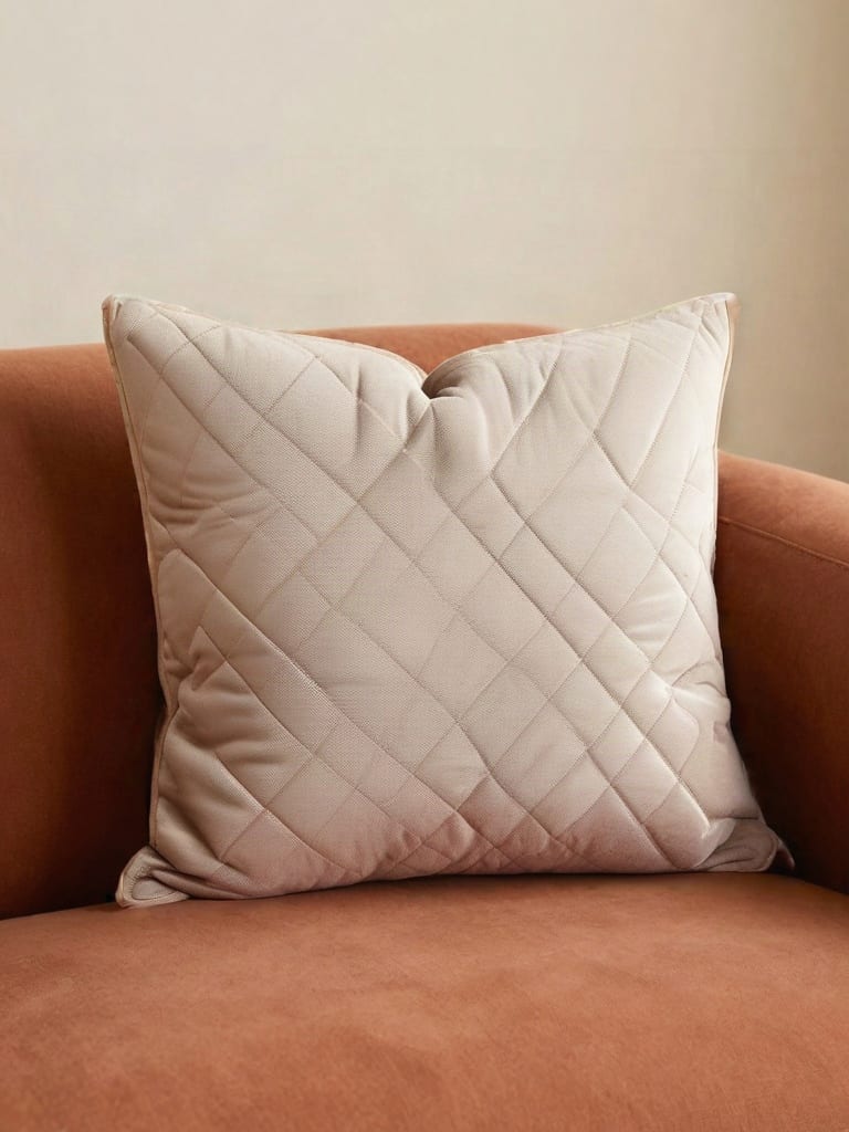 SDXL Inpainting adds diamond quilting to a pale cushion while retaining its position on a terracotta chair.