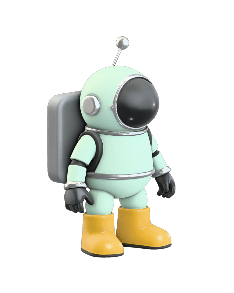 Mint and yellow robotic astronaut generated by Rodin