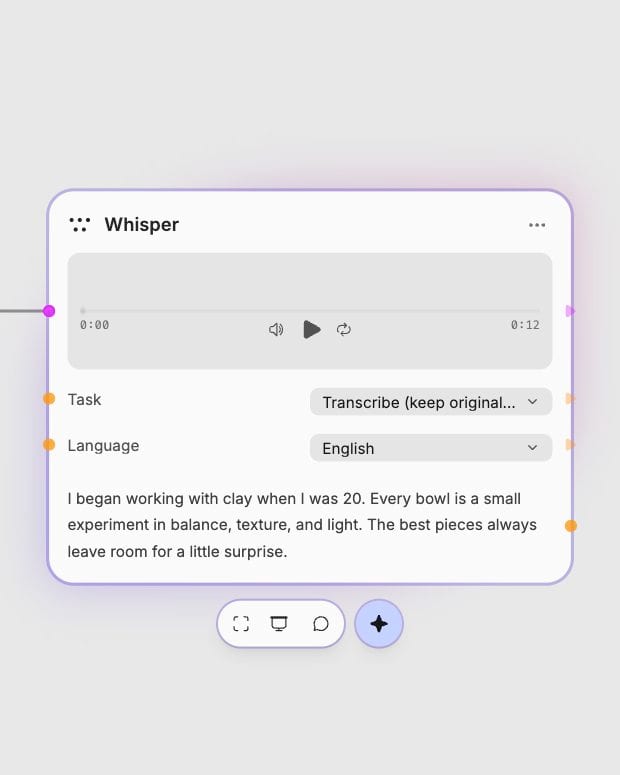 Whisper: Receive punctuated transcript. Real local Fuser canvas capture.