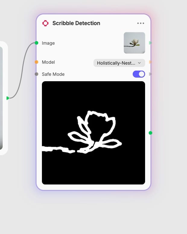 Scribble Detection in Fuser with Safe Mode enabled and its extracted magnolia outline.
