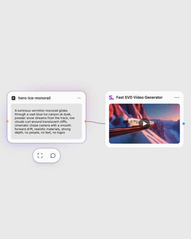 Fast SVD workflow connecting a detailed cinematic text prompt to the video generator.