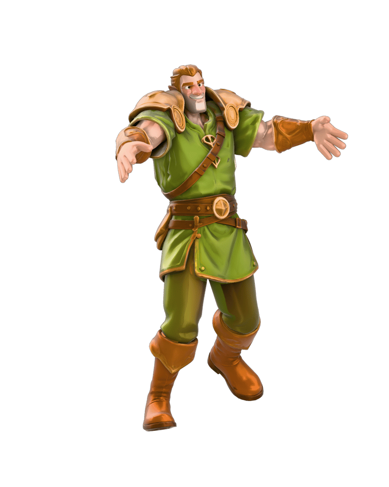 Character rigged and posed using native Meshy Rigging: gallery adventurer.