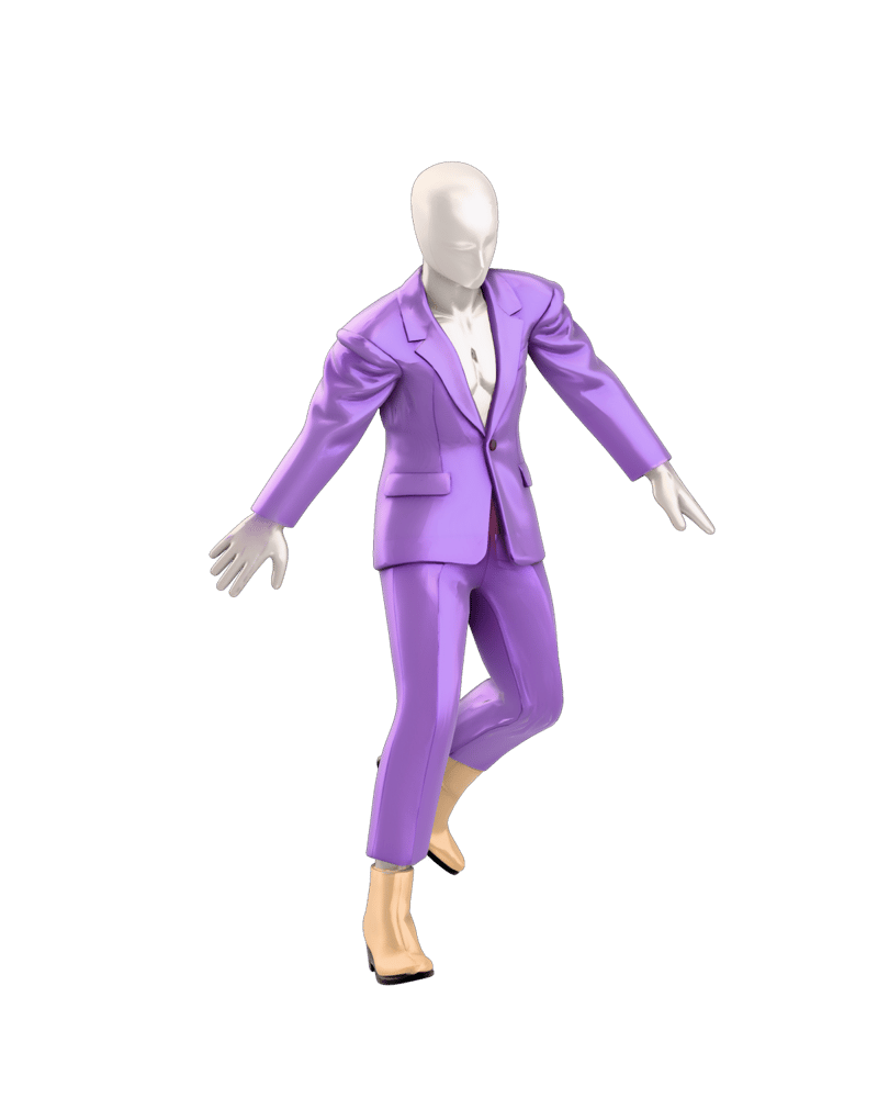 Character rigged and posed using native Meshy Rigging: gallery runway.