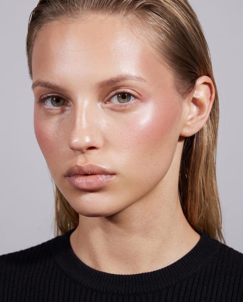 High-fashion editorial portrait with tactile skin micro-textures