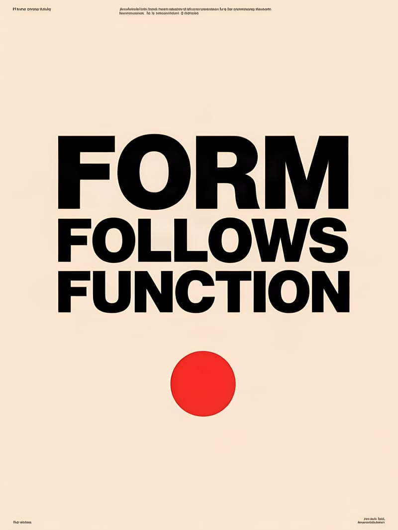 Centered FORM FOLLOWS FUNCTION poster lettering enlarged fourfold with Recraft Upscale.