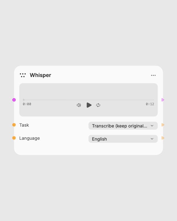 Whisper: Select task and language. Real local Fuser canvas capture.